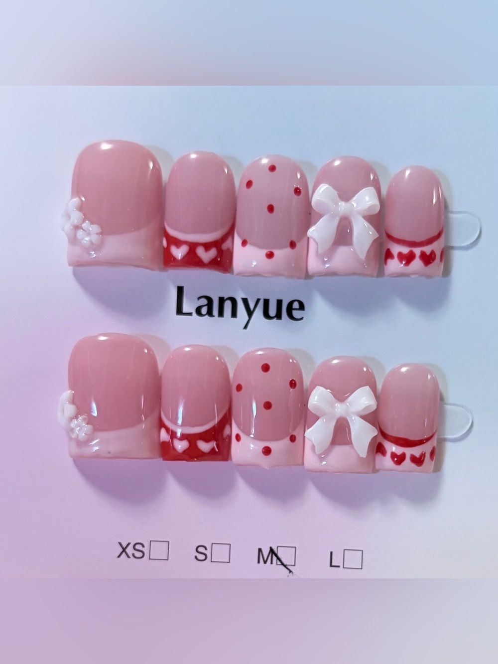 Pink & Red Kids Press-On Nail Set with Bows